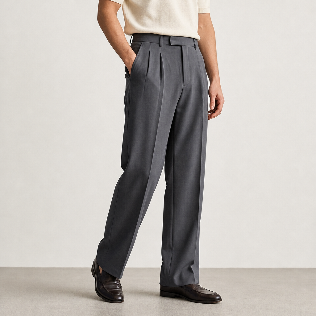 Chianti Pleated Wide-Leg Pants in Dark Gray