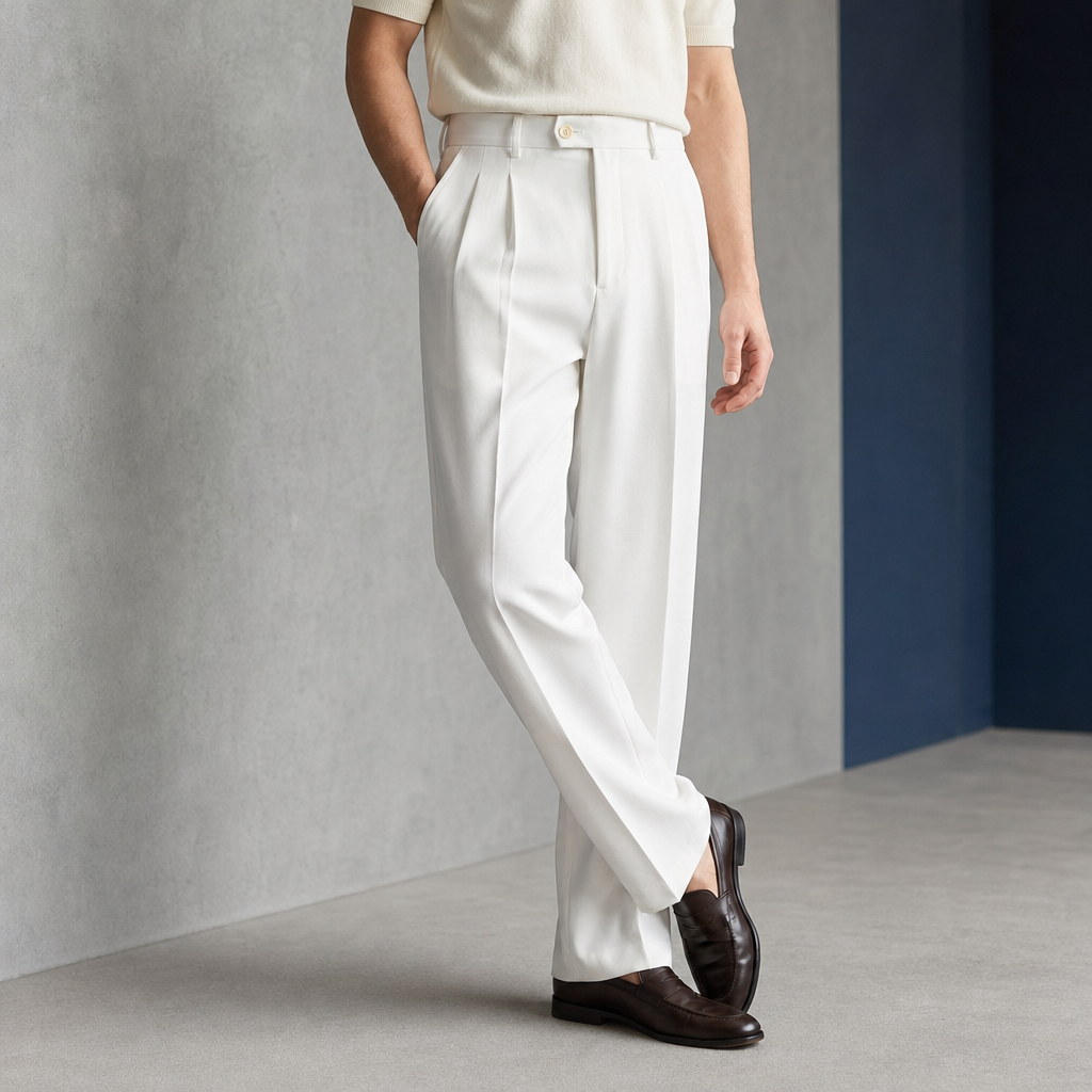 Chianti Pleated Wide-Leg Pants in White