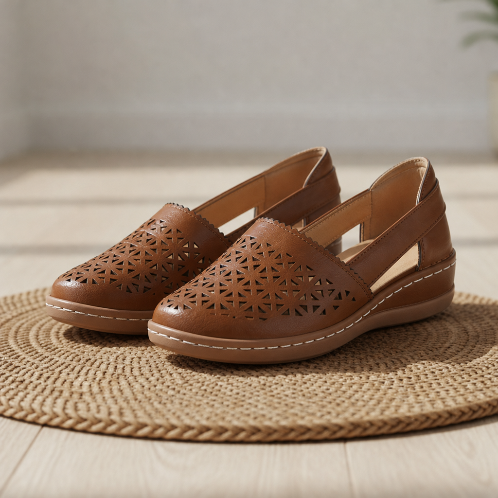 Coimbra Orthopedic Cutout Slip-On Flats in Brown