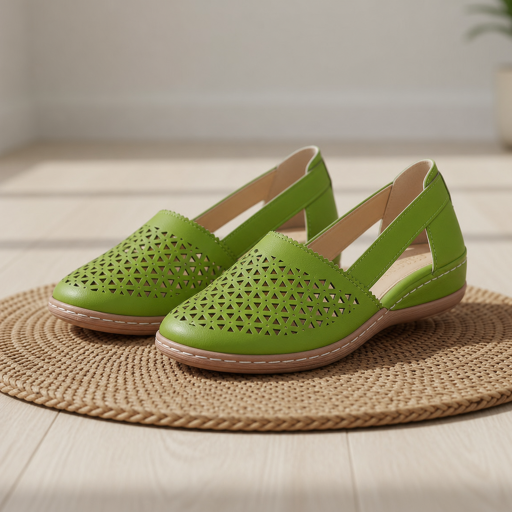 Coimbra Orthopedic Cutout Slip-On Flats in Green