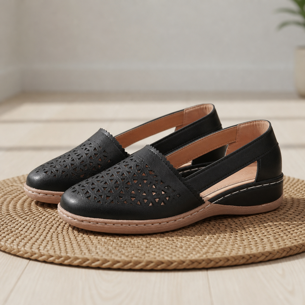 Coimbra Orthopedic Cutout Slip-On Flats in Black