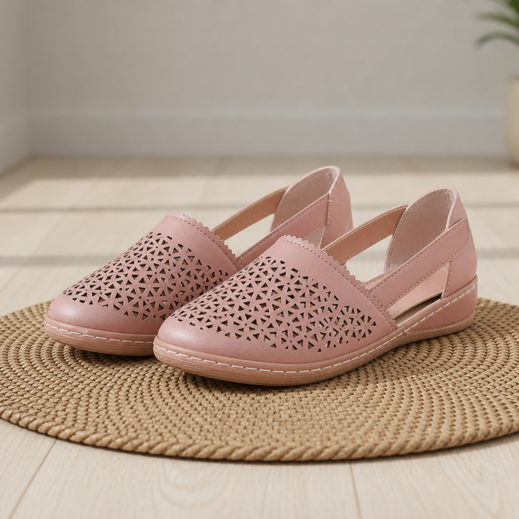 Coimbra Orthopedic Cutout Slip-On Flats in Rose Gold