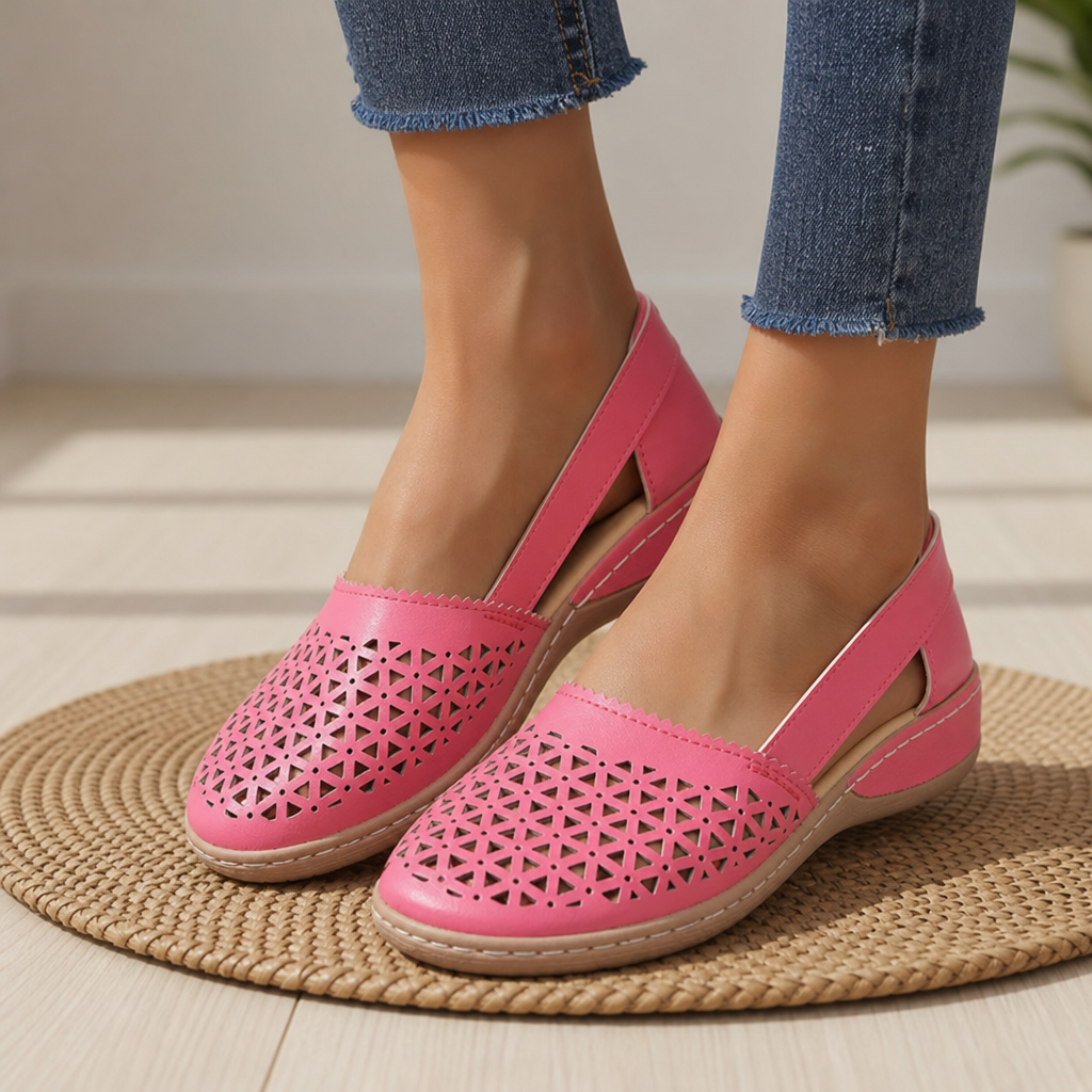 Coimbra Orthopedic Cutout Slip-On Flats in Rose Pink
