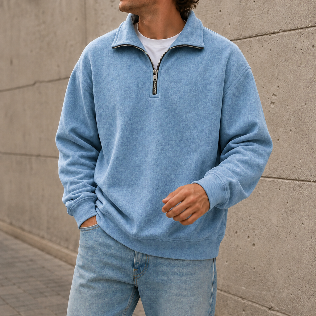 Comillas Quarter-Zip Fleece Sweatshirt in Blue