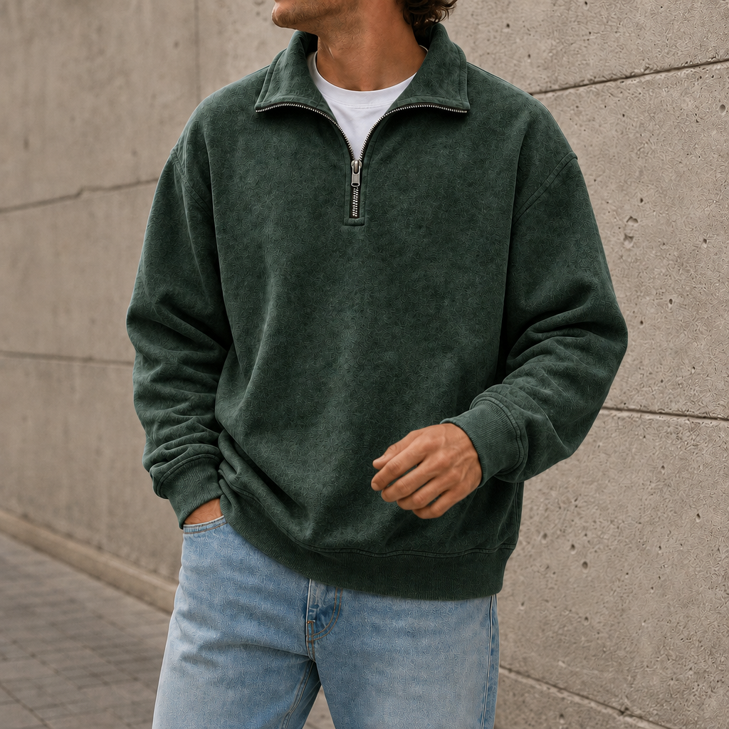 Comillas Quarter-Zip Fleece Sweatshirt in D-Green