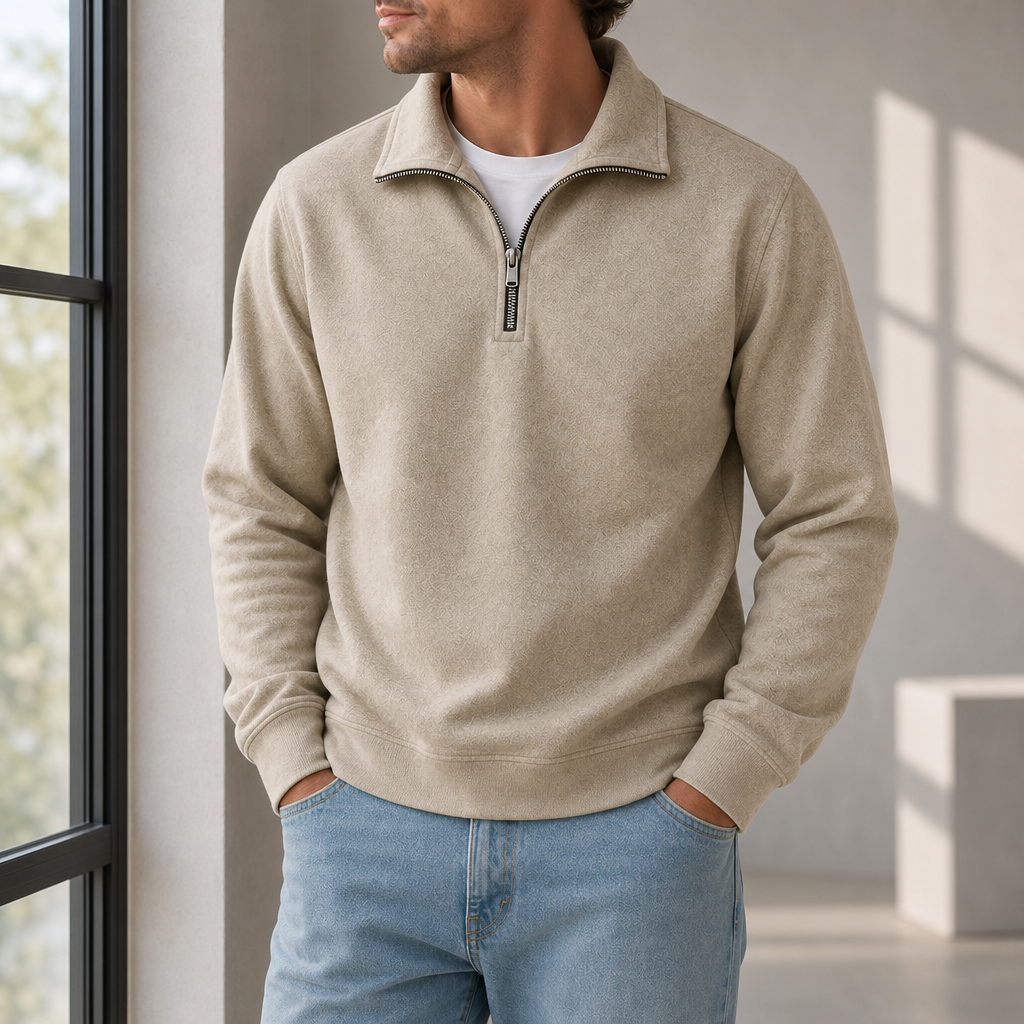 Comillas Quarter-Zip Fleece Sweatshirt in Khaki