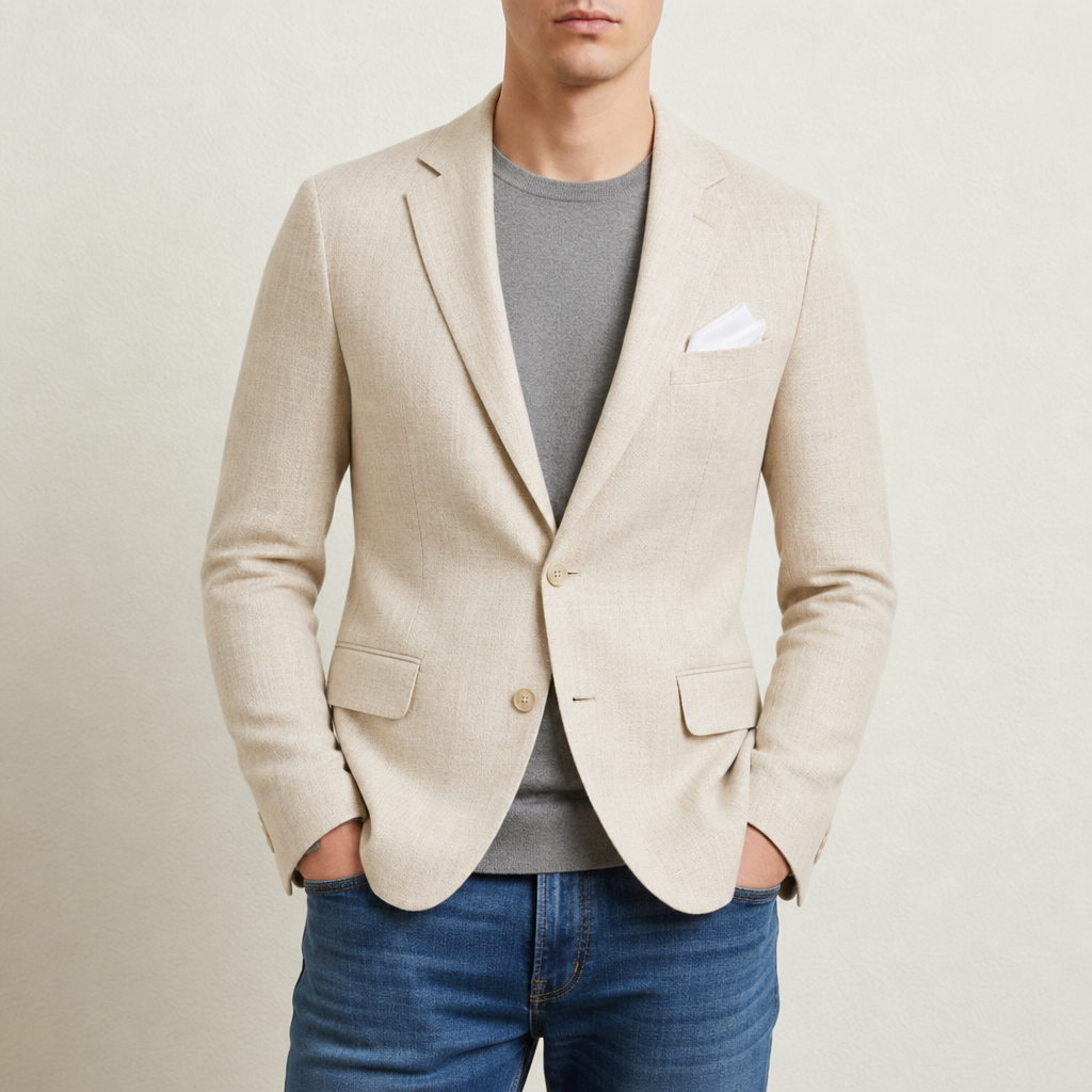 Comillas Slim Fit Linen Blazer in Beige