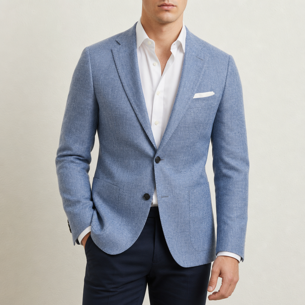 Comillas Slim Fit Linen Blazer in Blue