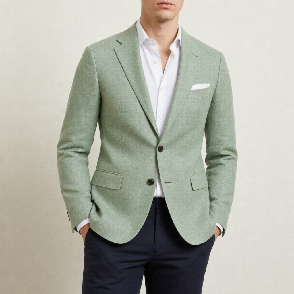 Comillas Slim Fit Linen Blazer in Green