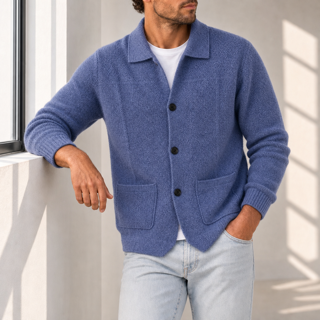 Como Cashmere Knit Cardigan in Sea Blue