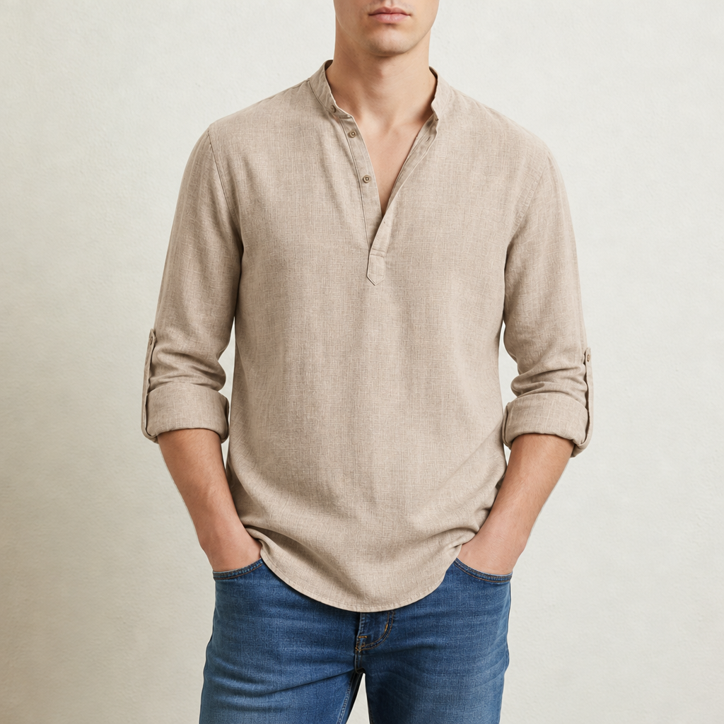 Corte Linen Henley Shirt in Beige