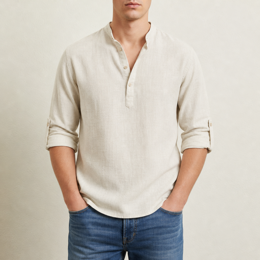 Corte Linen Henley Shirt in Cream