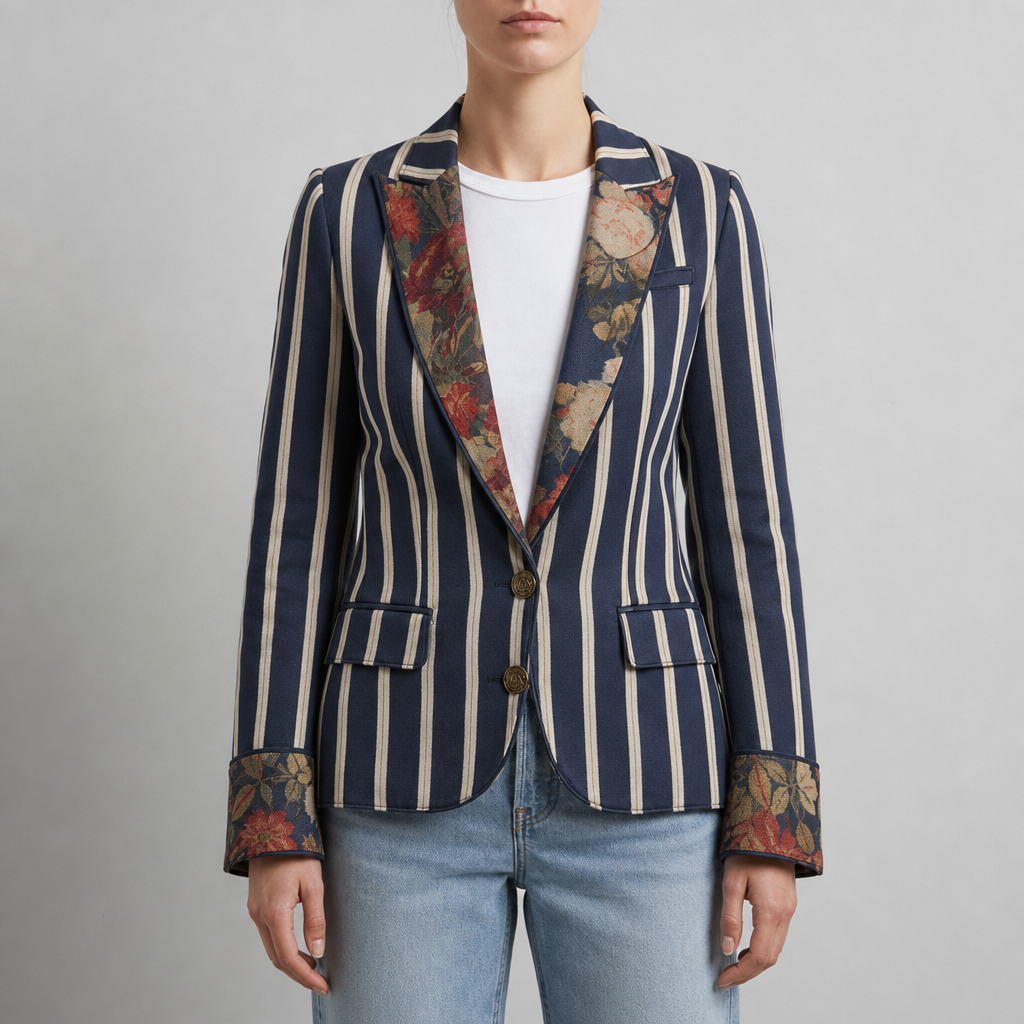 Elounda Mixed Print Blazer in Navy Blue
