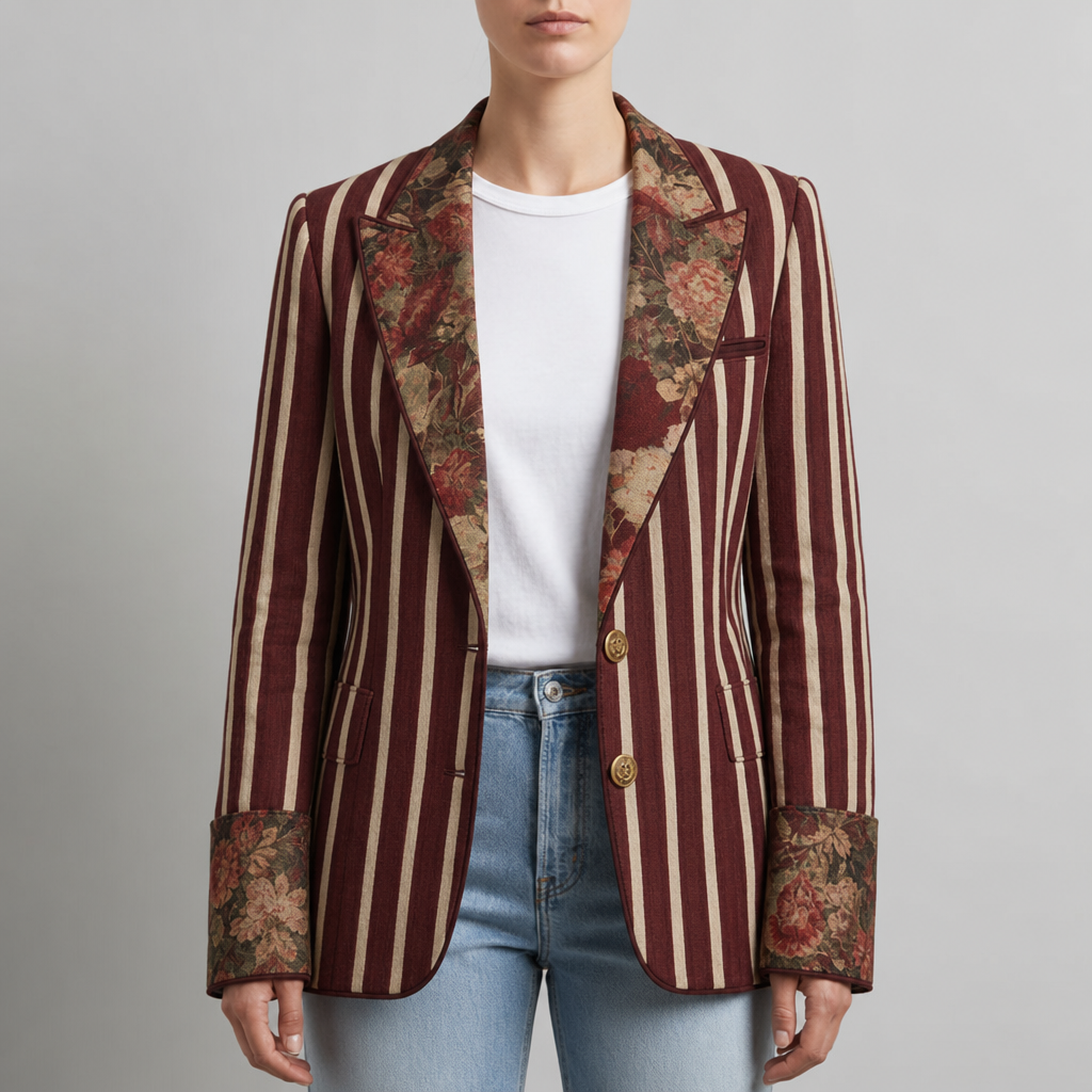 Elounda Mixed Print Blazer in Claret
