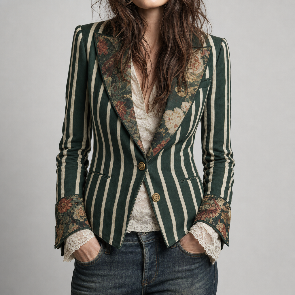 Elounda Mixed Print Blazer in Dark Green