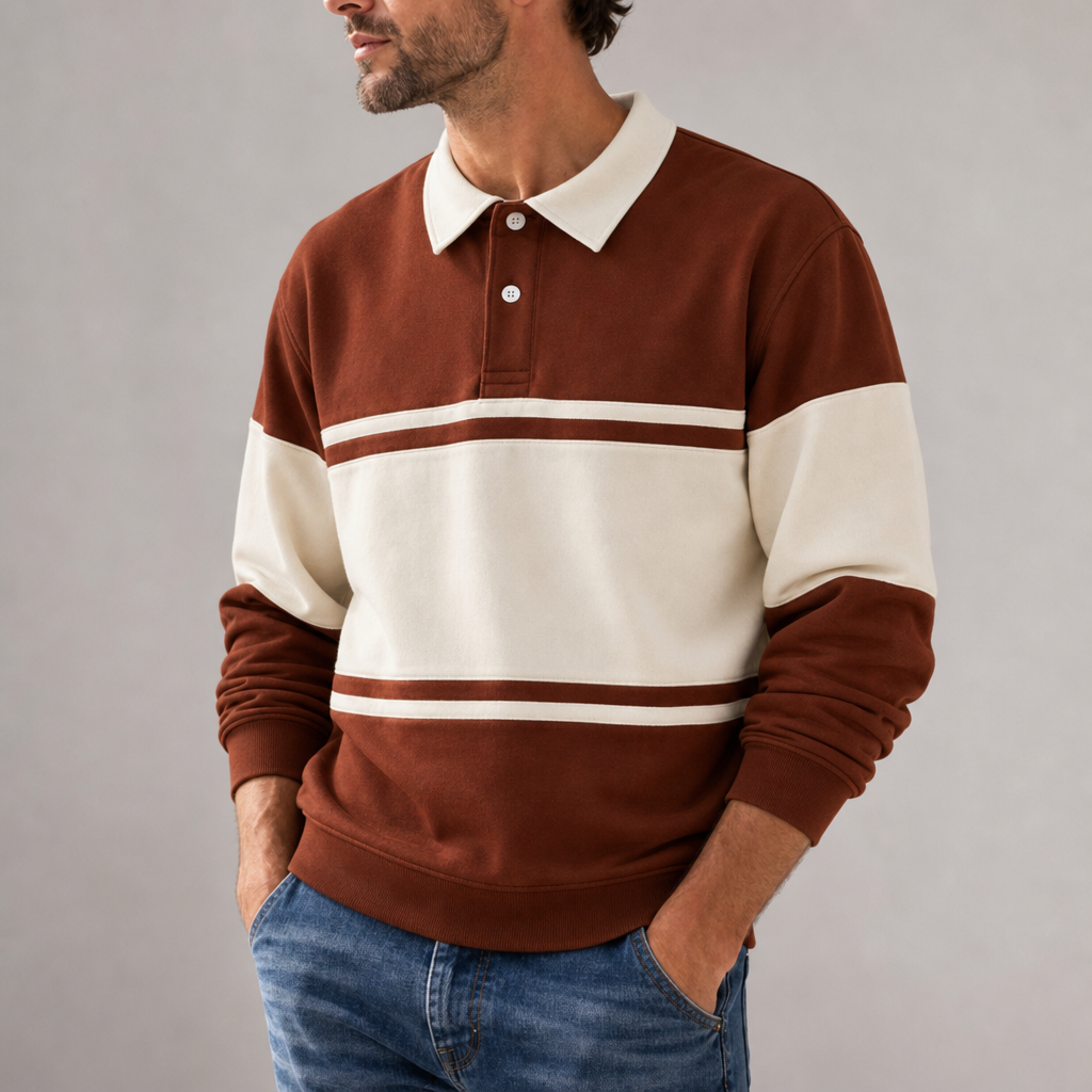 Ericeira Striped Rugby Polo in Coffee
