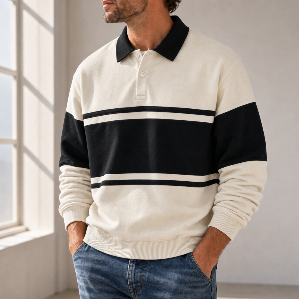Ericeira Striped Rugby Polo in Cream