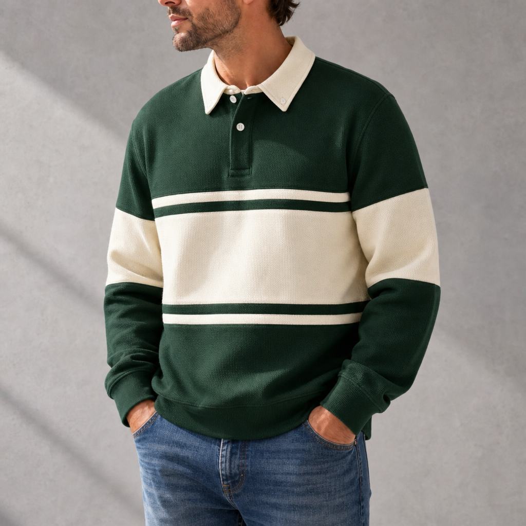 Ericeira Striped Rugby Polo in Green