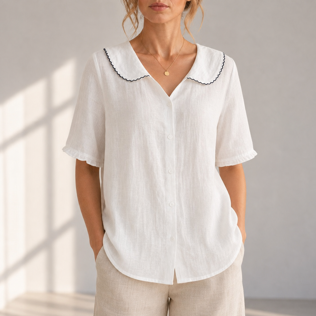 Estoril Scallop Collar Blouse in Cloud White