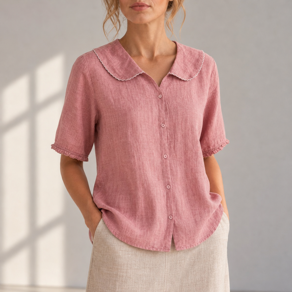 Estoril Scallop Collar Blouse in Rose Pink