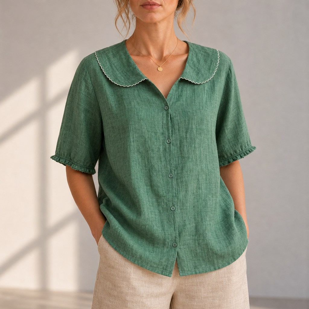 Estoril Scallop Collar Blouse in Sage Green