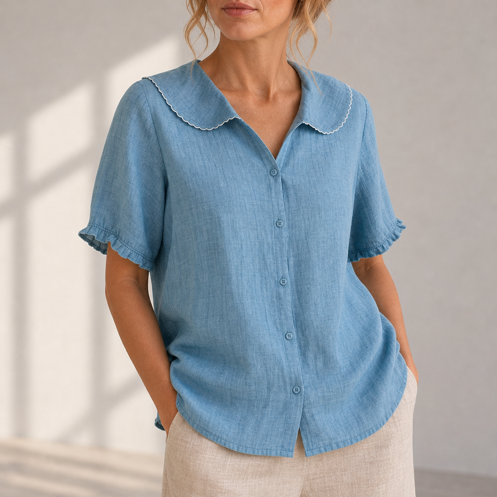 Estoril Scallop Collar Blouse in Sky Blue