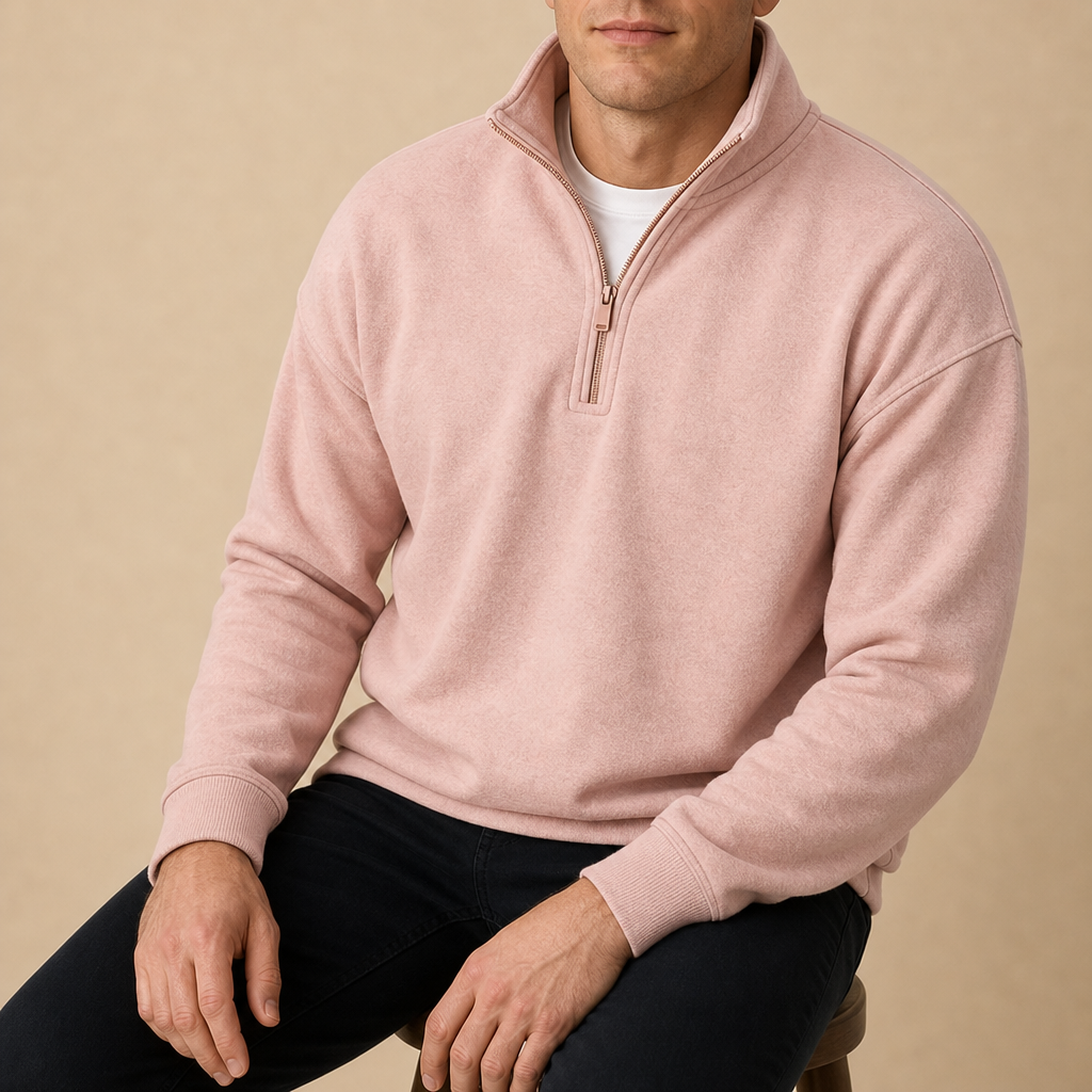 Evora Quarter-Zip Pullover Sweatshirt in Pink