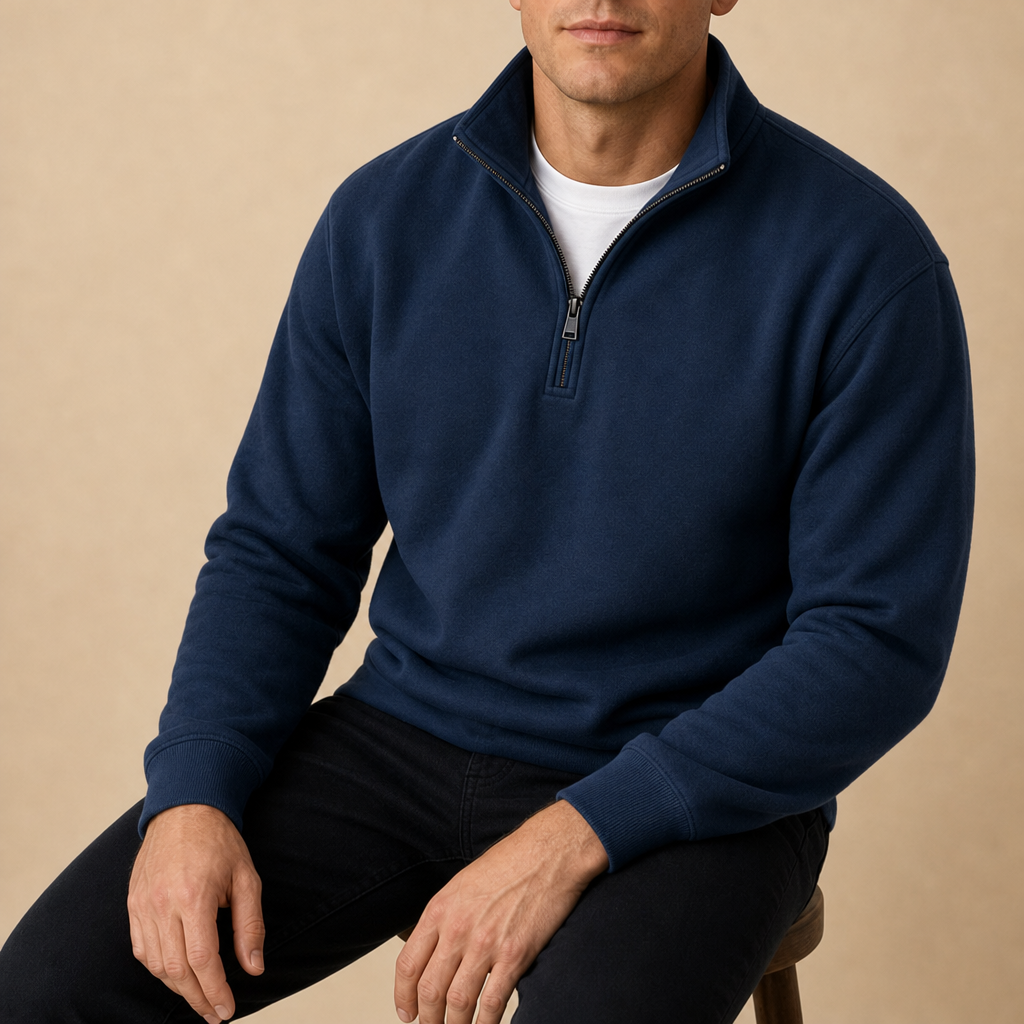 Evora Quarter-Zip Pullover Sweatshirt in Navy