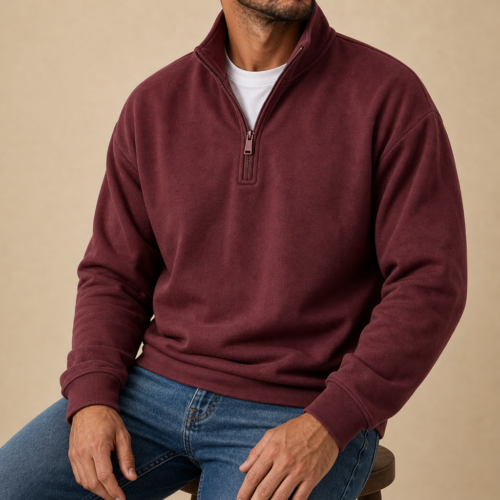 Evora Quarter-Zip Pullover Sweatshirt in Red