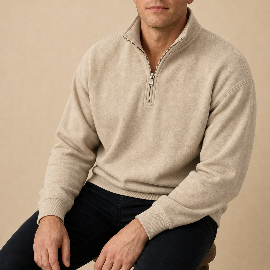Evora Quarter-Zip Pullover Sweatshirt in Khaki