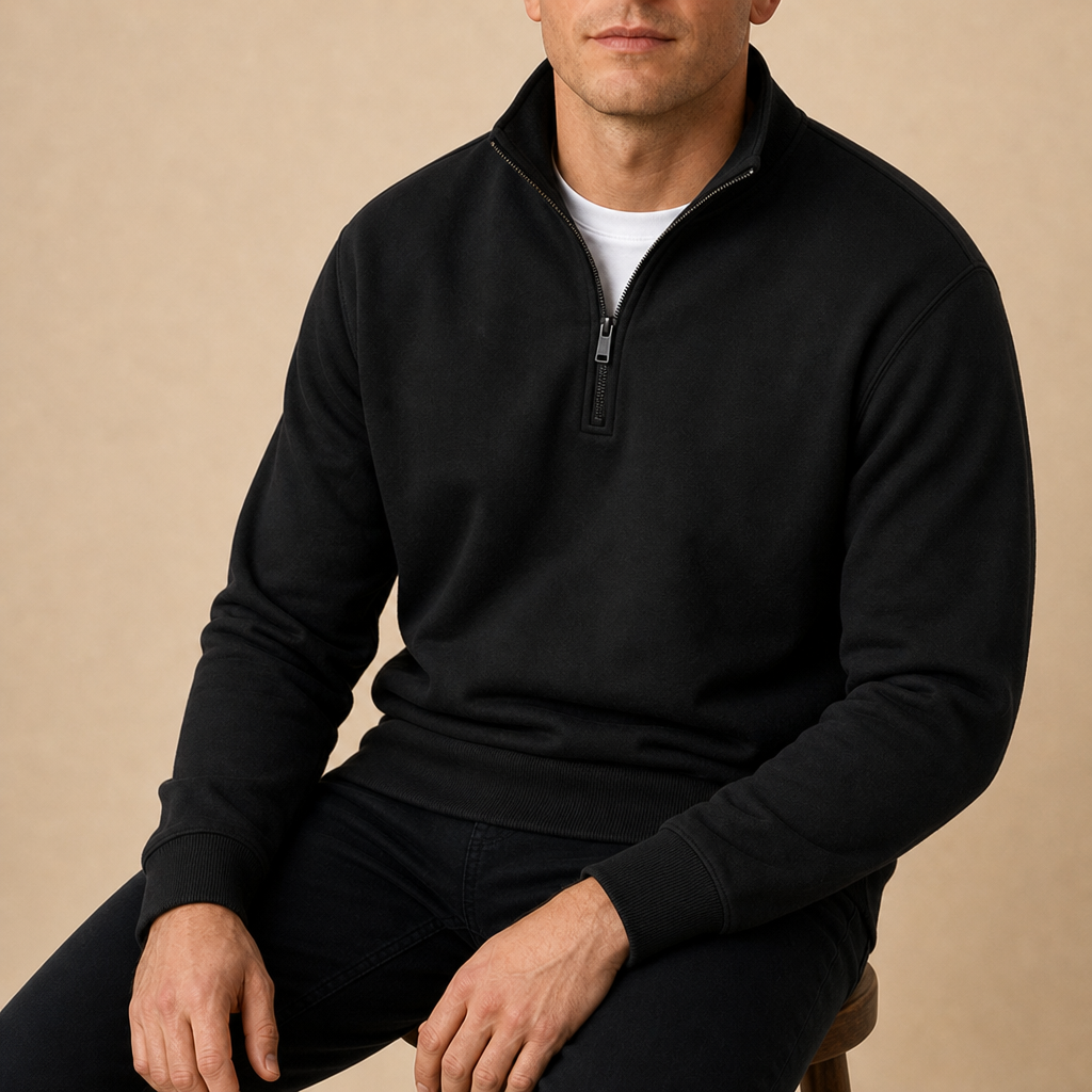 Evora Quarter-Zip Pullover Sweatshirt in Black
