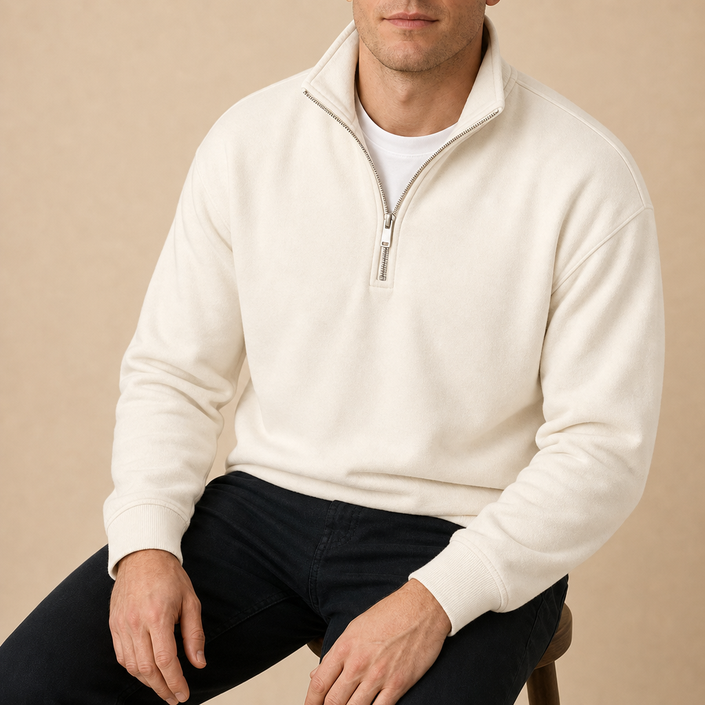 Evora Quarter-Zip Pullover Sweatshirt in White