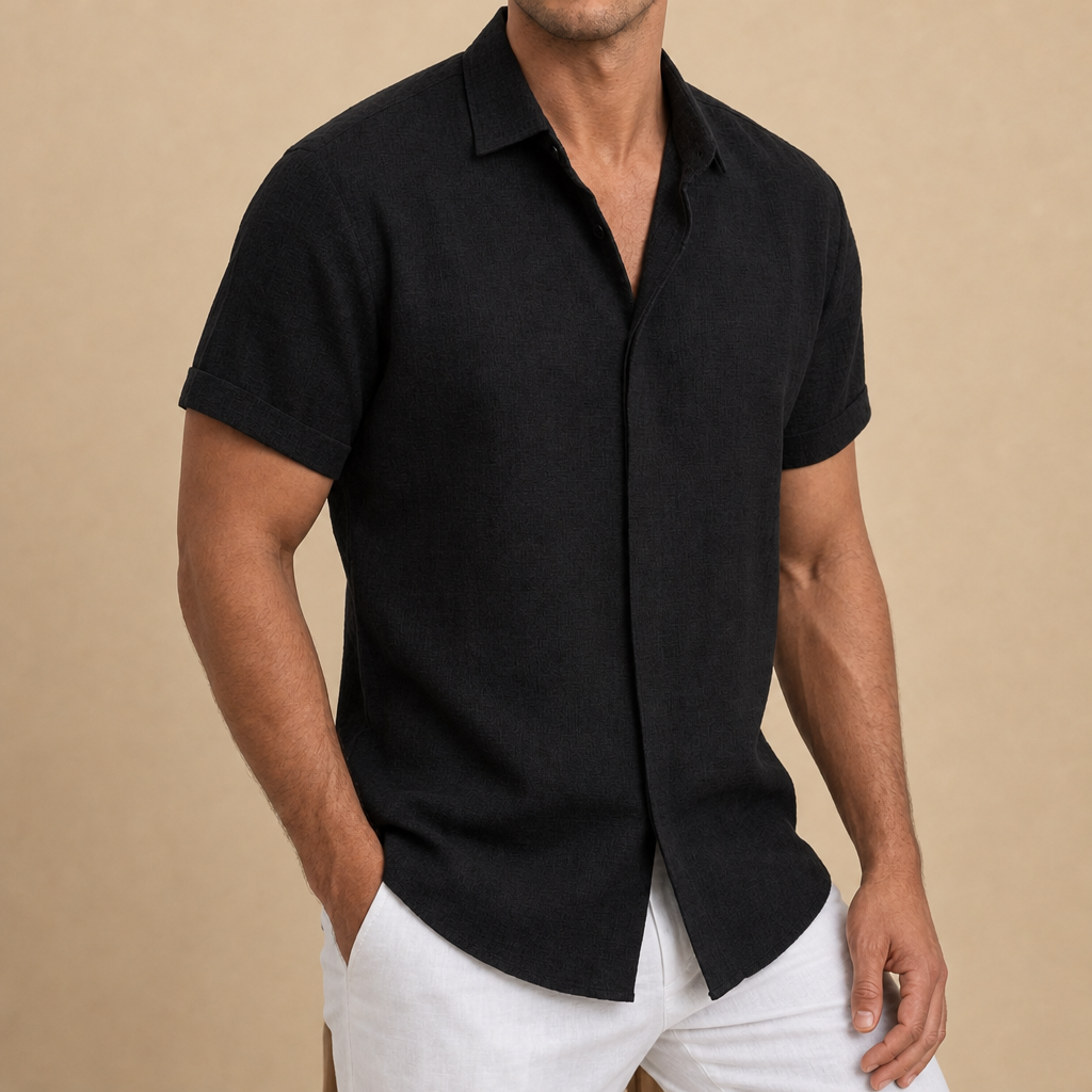Eze Linen Short Sleeve Shirt in Black