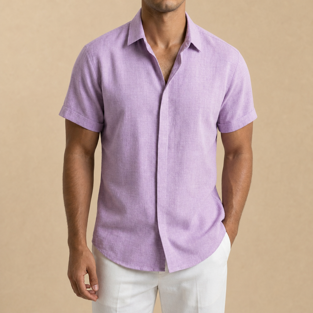 Eze Linen Short Sleeve Shirt in Purple