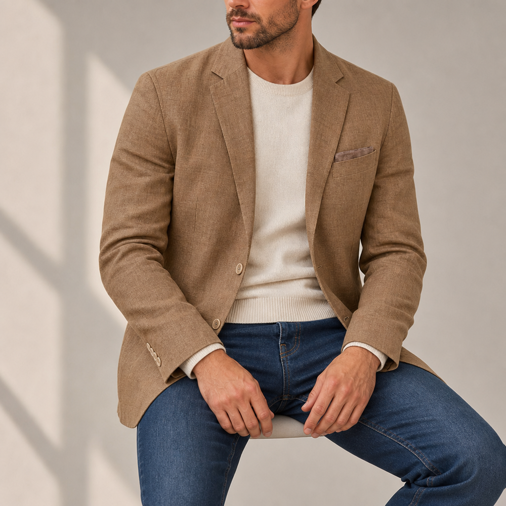 Ferrara Linen Blend Blazer in Brown