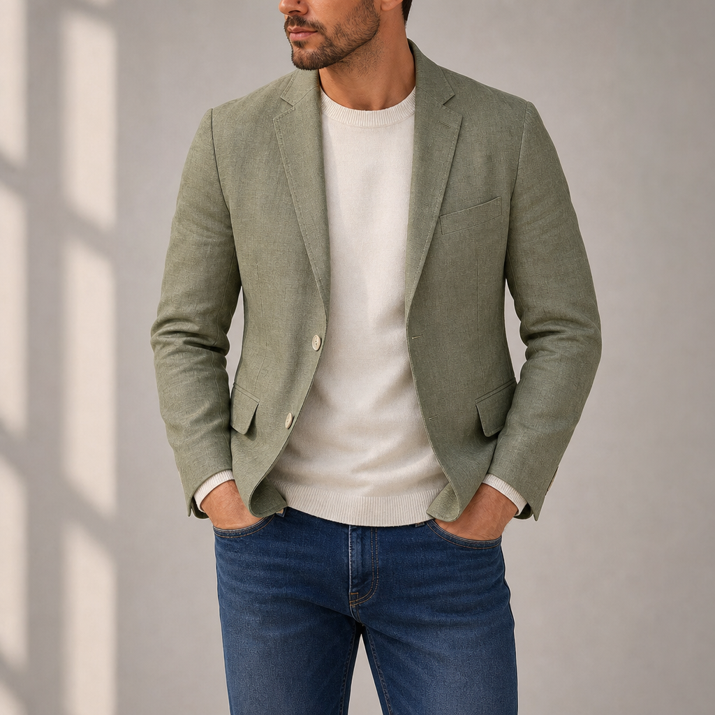 Ferrara Linen Blend Blazer in Green
