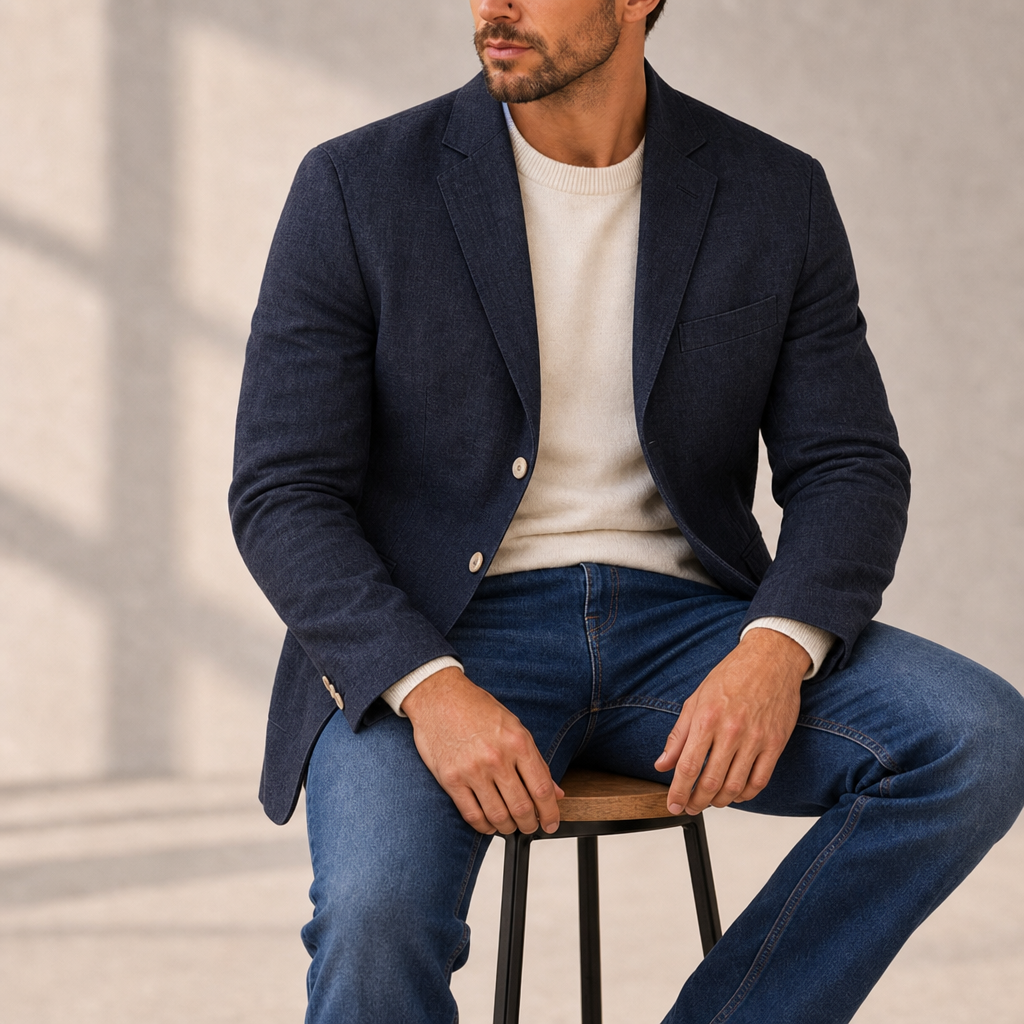 Ferrara Linen Blend Blazer in Navy