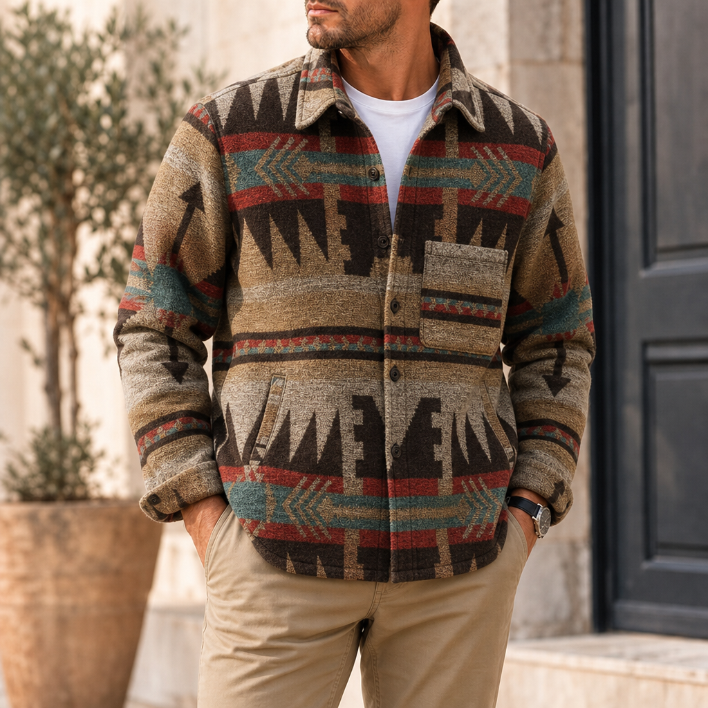 Fiesole Aztec Wool Shirt Jacket in Dark Brown