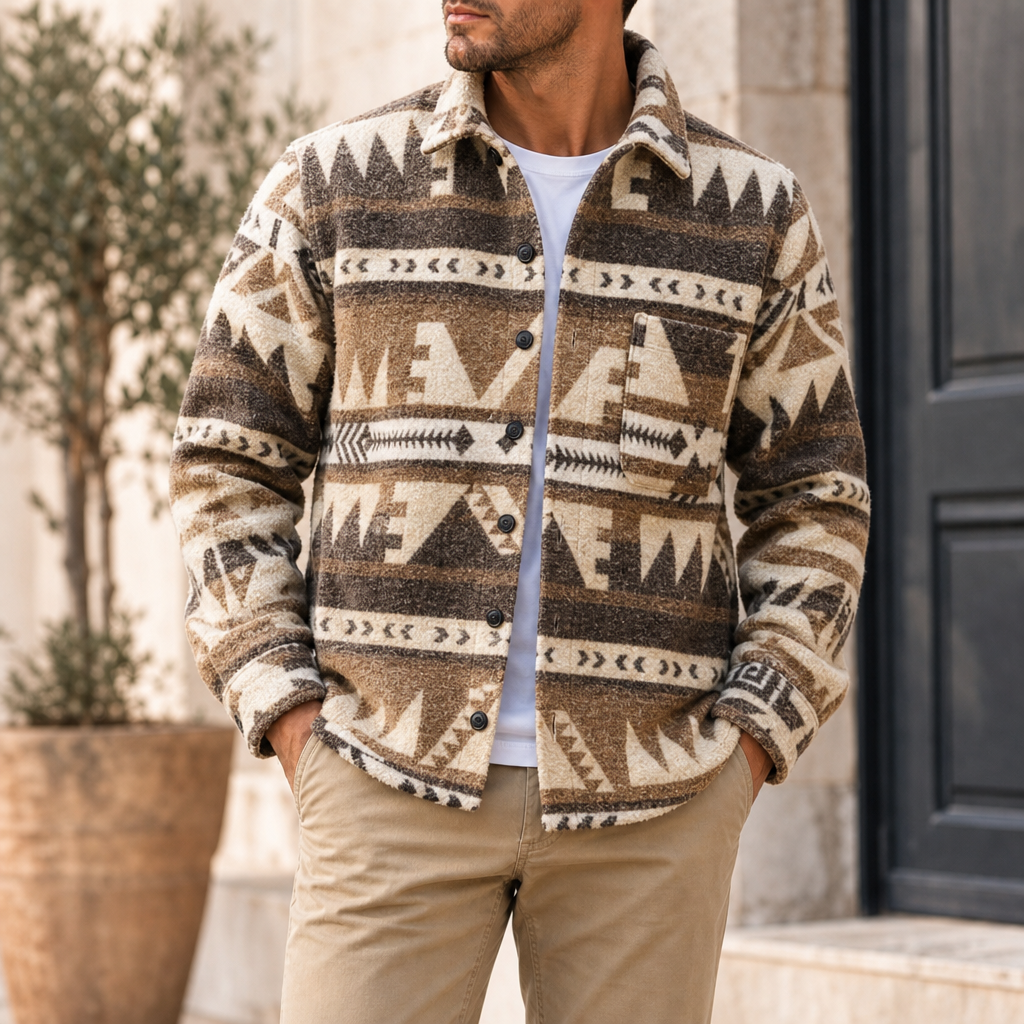 Fiesole Aztec Wool Shirt Jacket in Light Brown