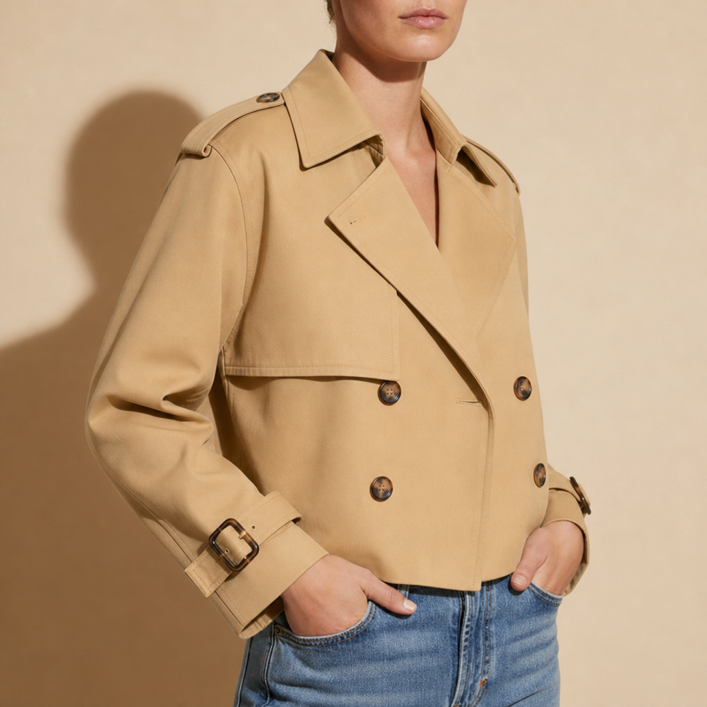 Fiesole Cropped Trench Jacket in Beige