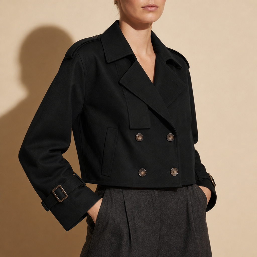 Fiesole Cropped Trench Jacket in Black