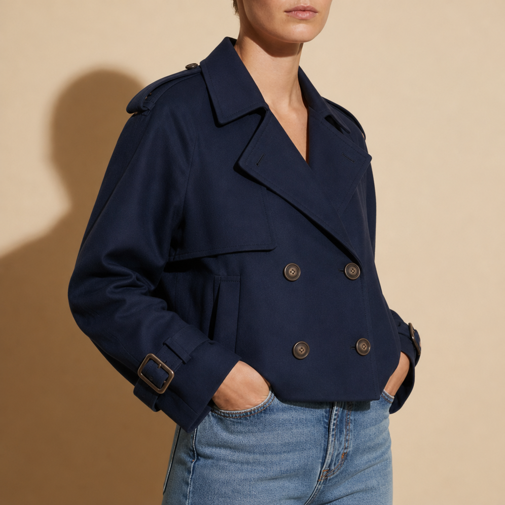 Fiesole Cropped Trench Jacket in Navy