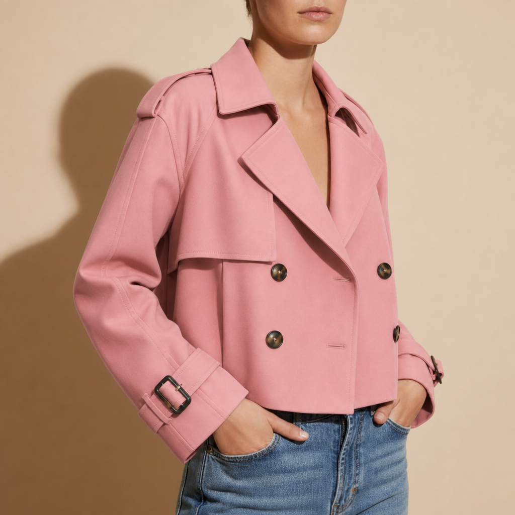 Fiesole Cropped Trench Jacket in Pink