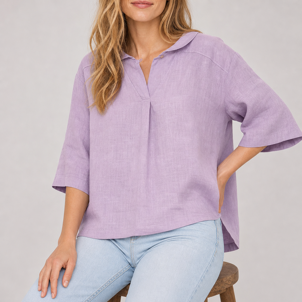 Gaeta Linen V-Neck Blouse in Lavender