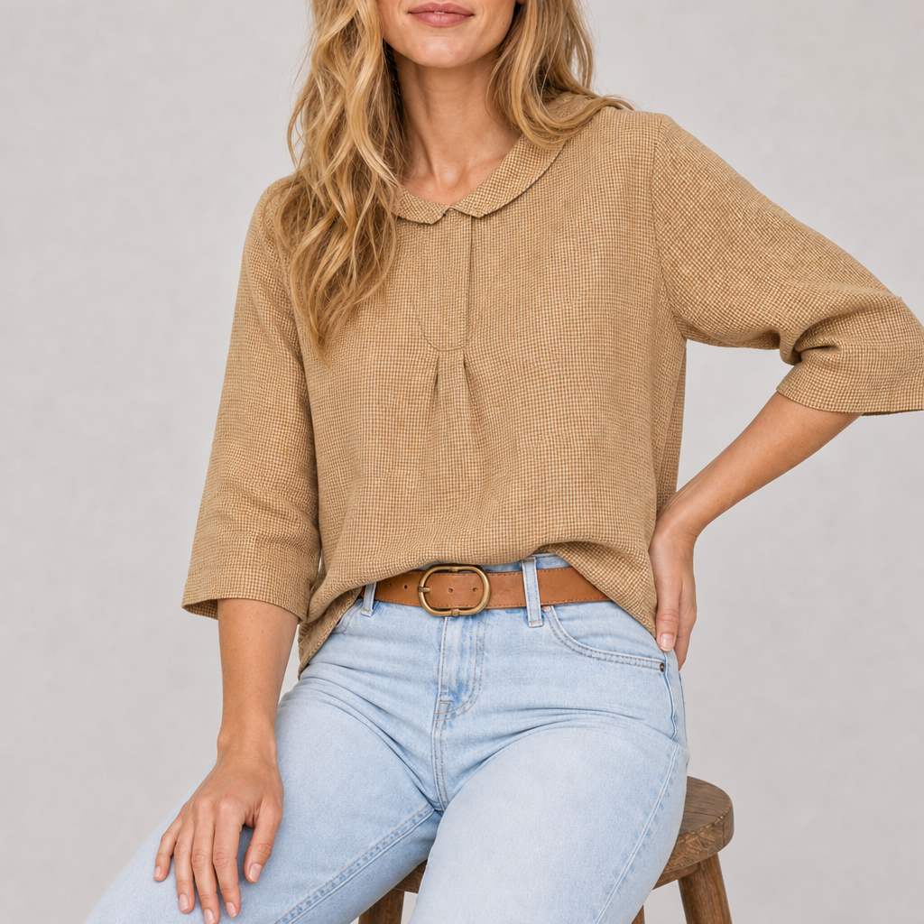 Gaeta Linen V-Neck Blouse in Sand