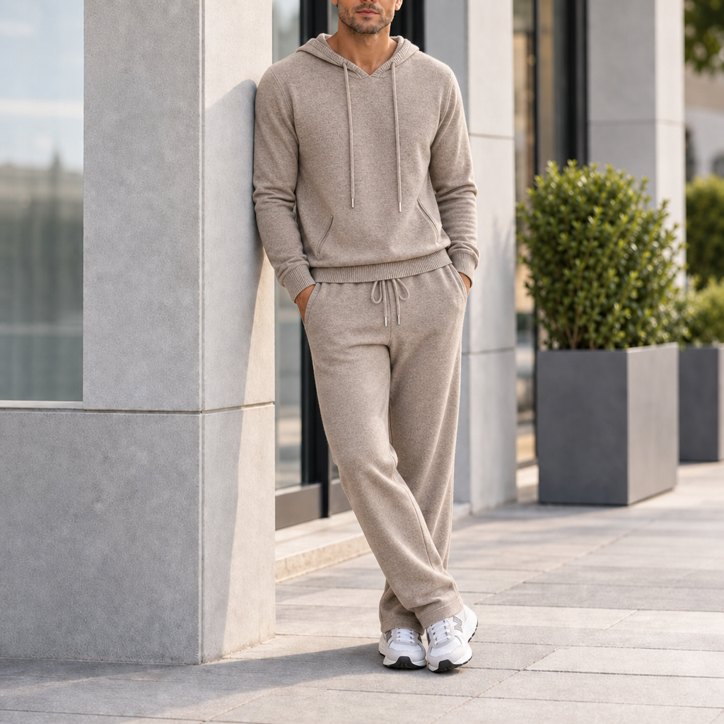 Getaria Knit Wool Tracksuit Set in Beige