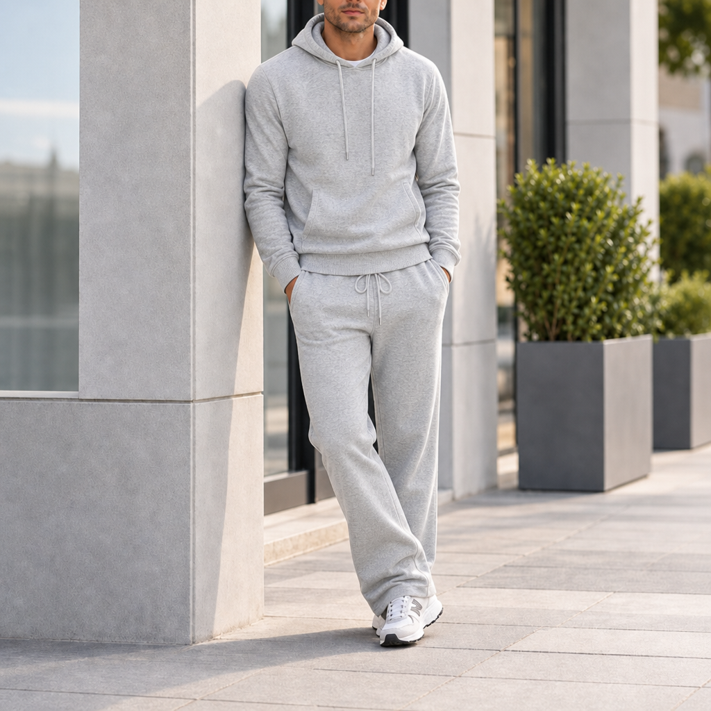Getaria Knit Wool Tracksuit Set in Light Gray