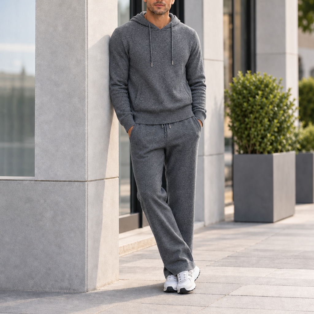 Getaria Knit Wool Tracksuit Set in Dark Gray