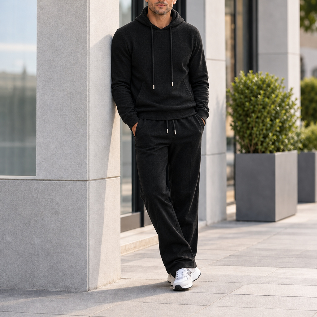 Getaria Knit Wool Tracksuit Set in Black
