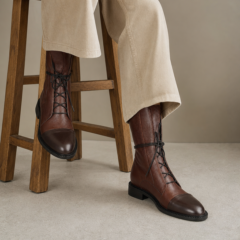 Getaria Orthopedic Lace-Up Leather Boots in Brown